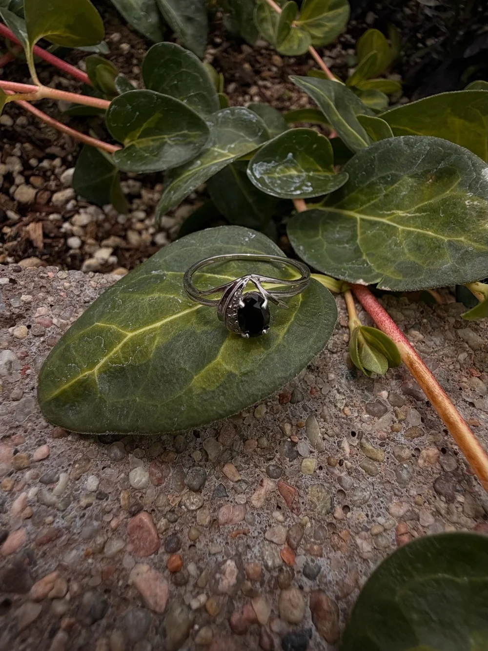 10K White Gold Black Sapphire & Diamond Ring Size 7 Genuine Gemstones|0.612 CTW